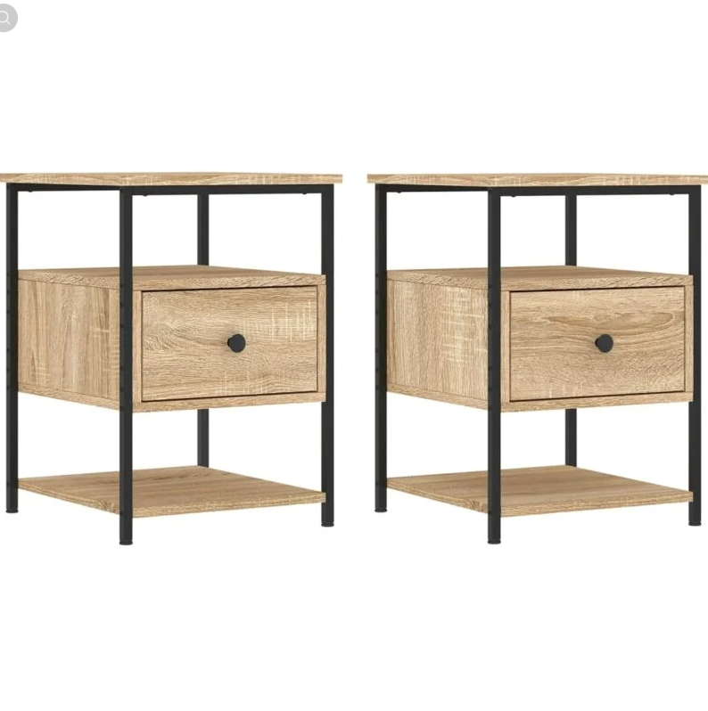 Table de chevet metal et bois (lot de 2)