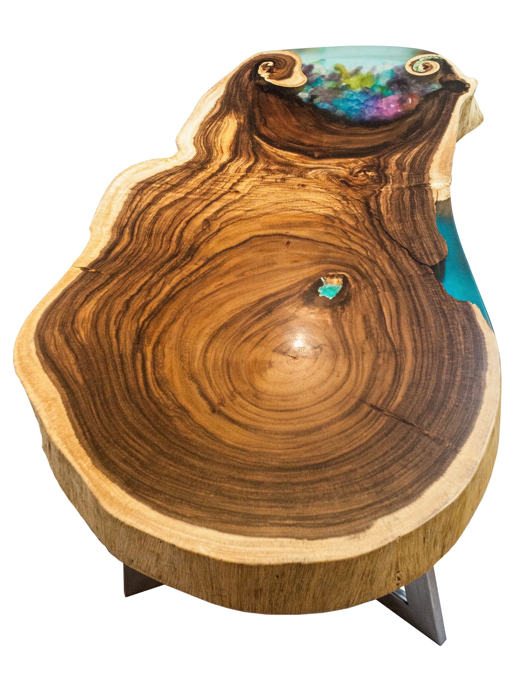 Table de luxe bois et époxy multicolore