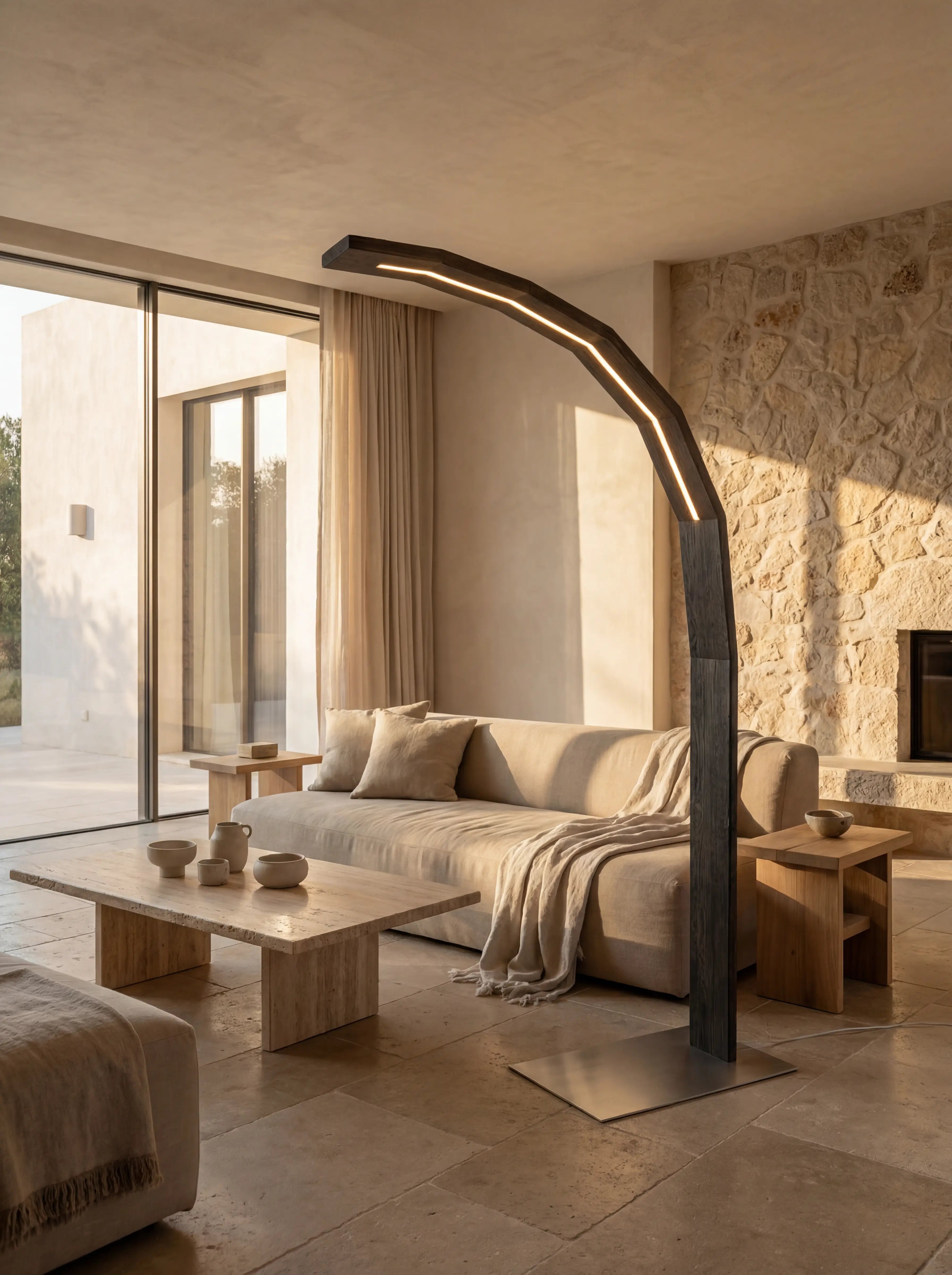 Lampadaire design en chêne massif avec LED intégrée – modèle ÉCLIPSE