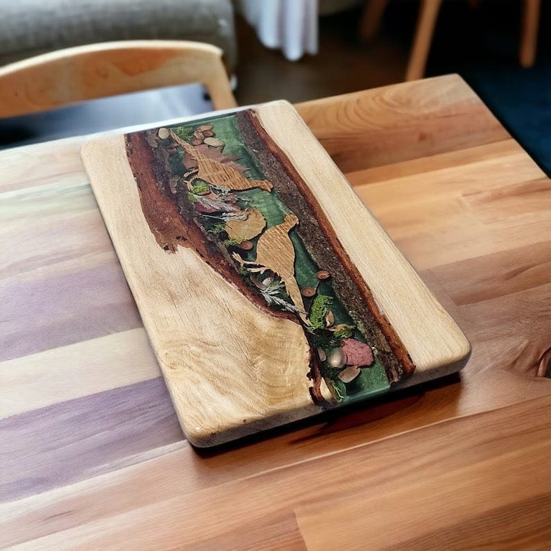Plateau époxy vert et bois