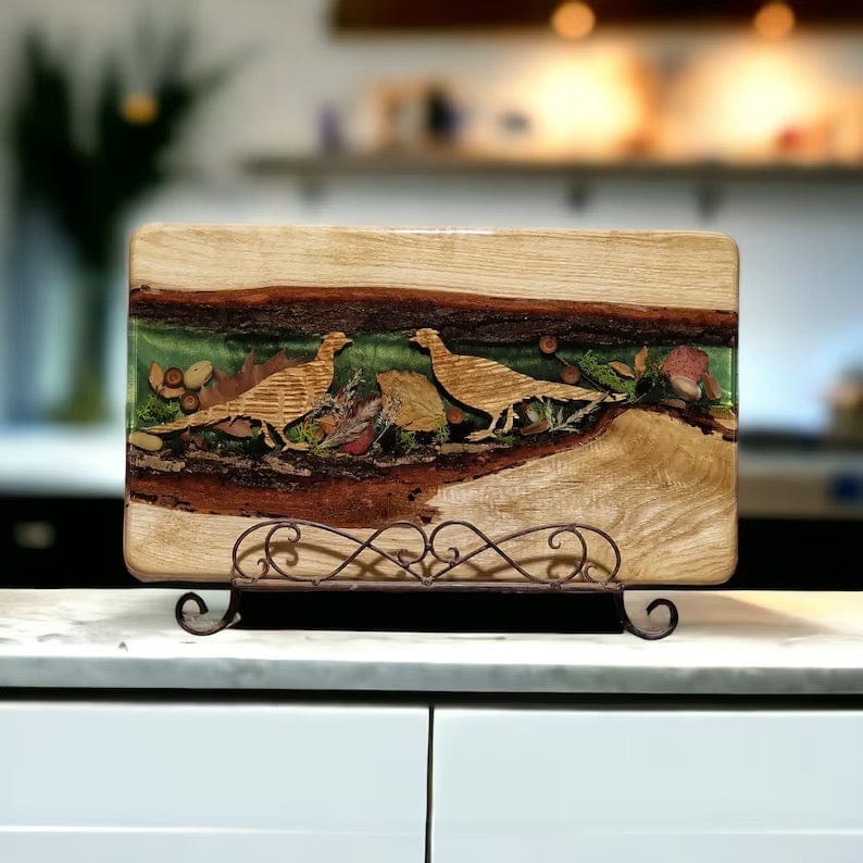 Plateau époxy vert et bois