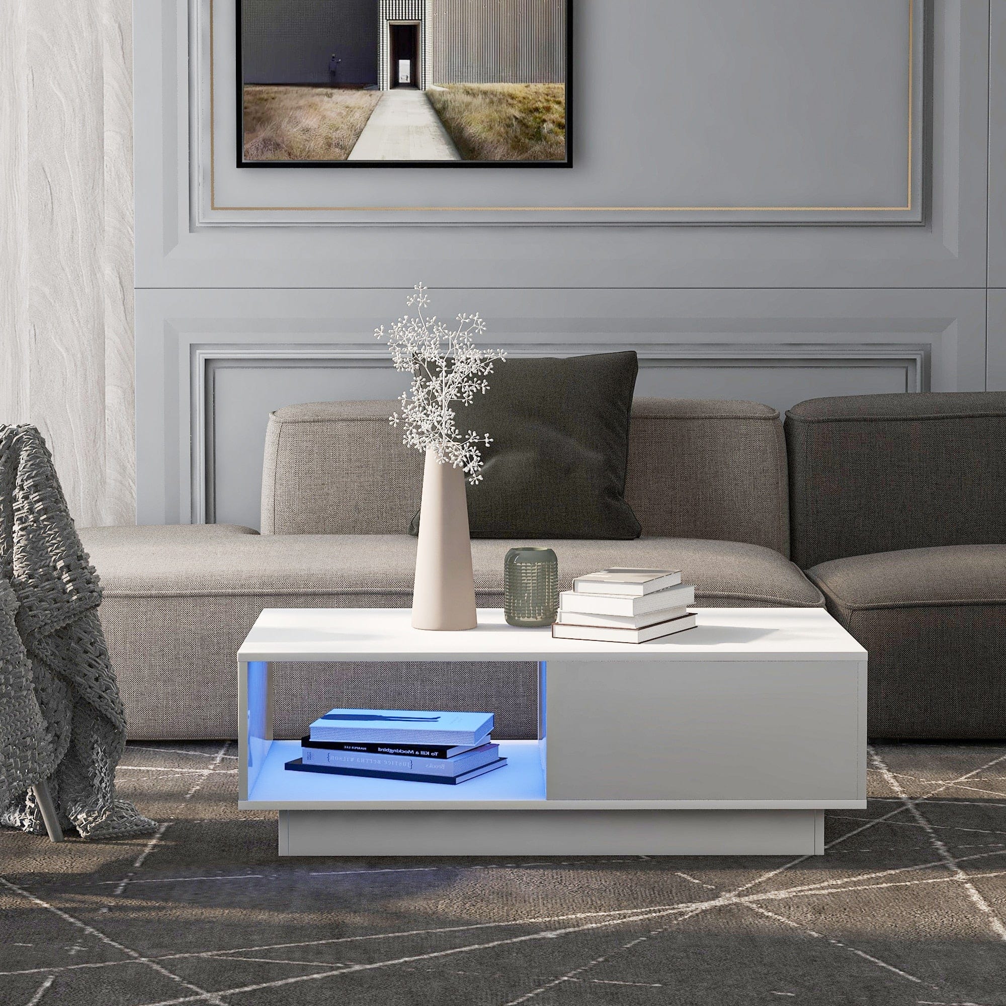 Table basse blanc et bois