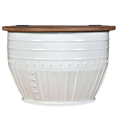 Table basse blanche et bois ronde