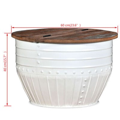 Table basse blanche et bois ronde