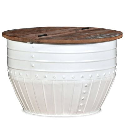 Table basse blanche et bois ronde