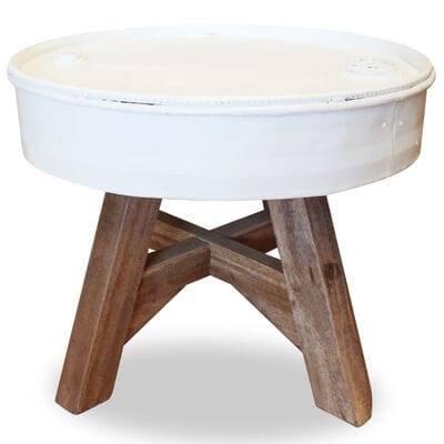 Table basse bois et blanc ronde