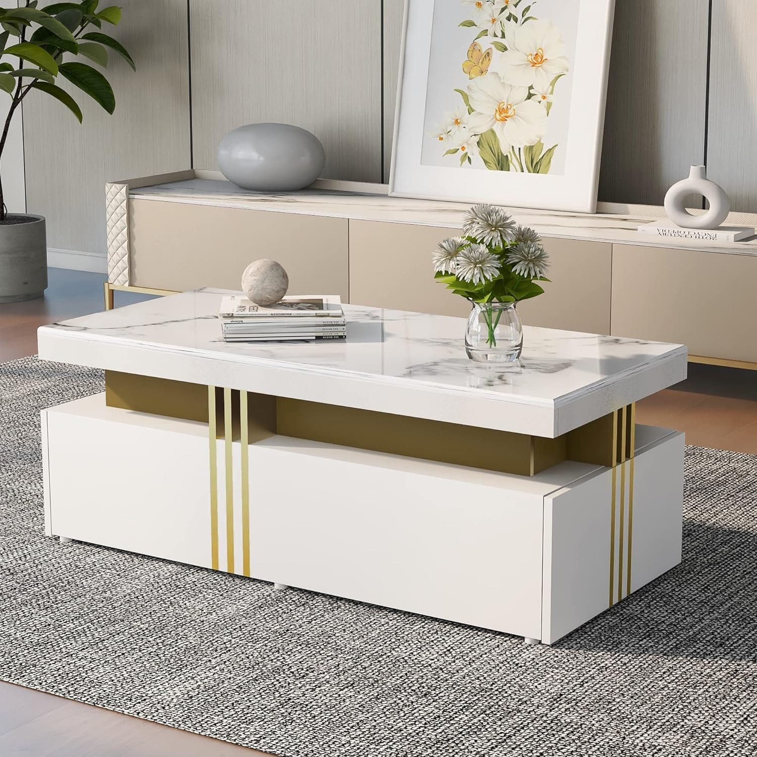 Table basse bois et marbre