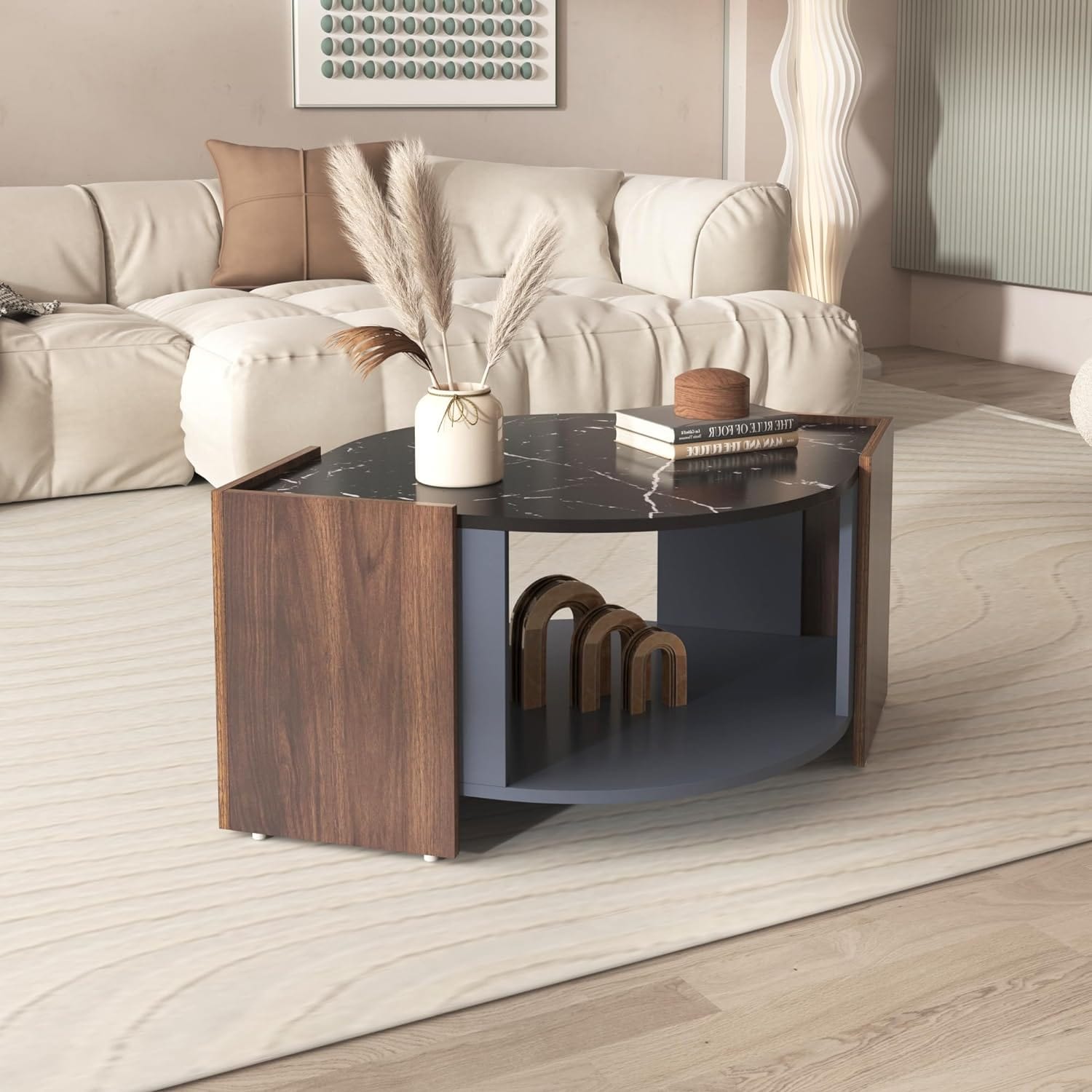 Table basse marbre bois
