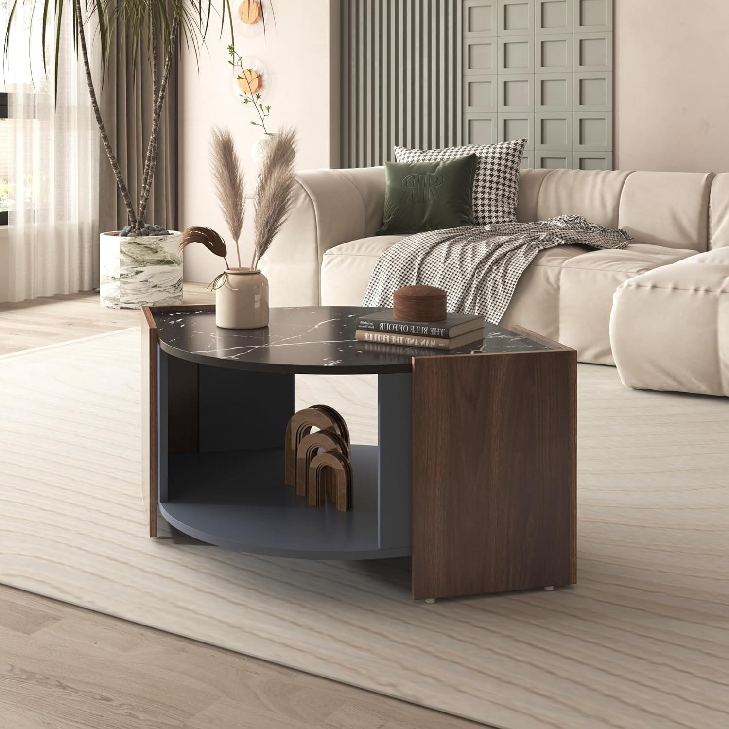Table basse marbre bois