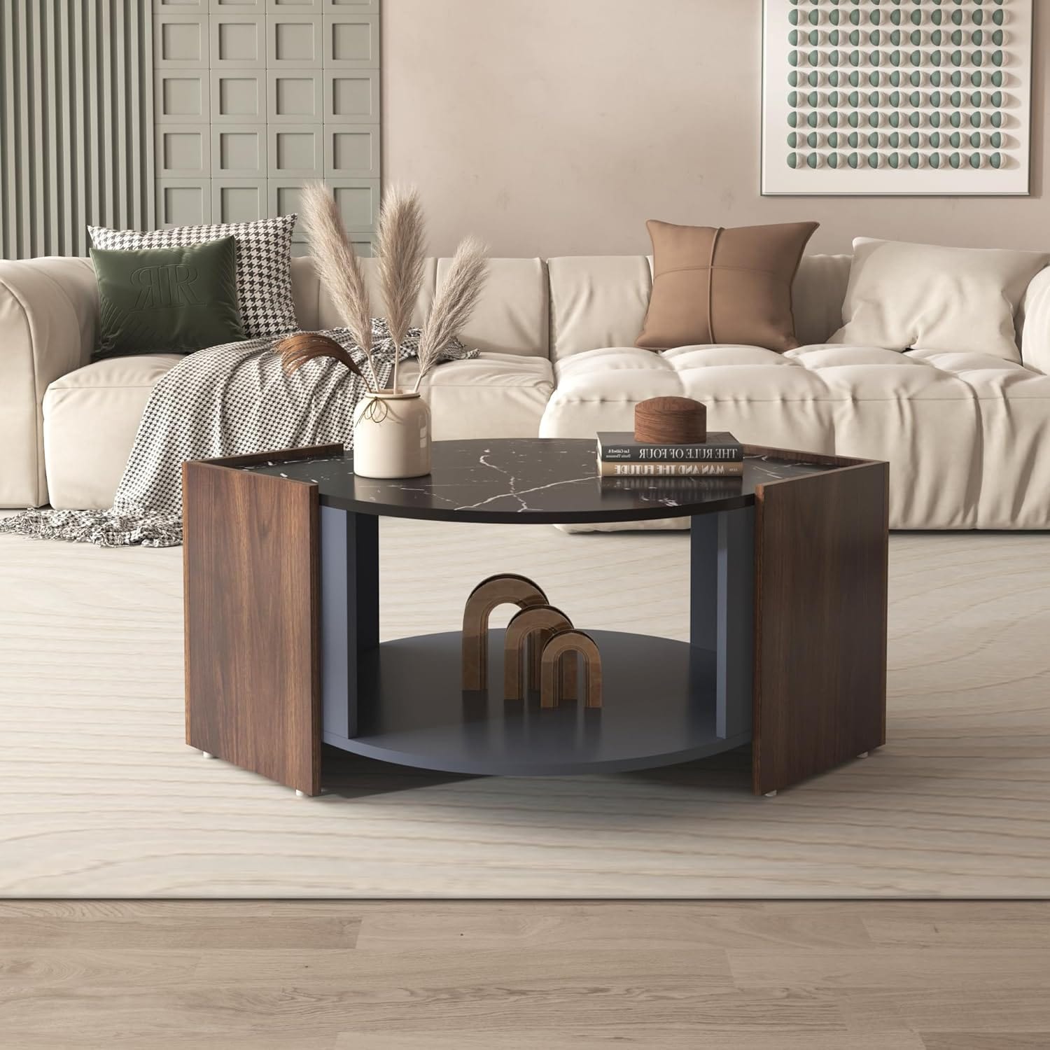 Table basse marbre bois