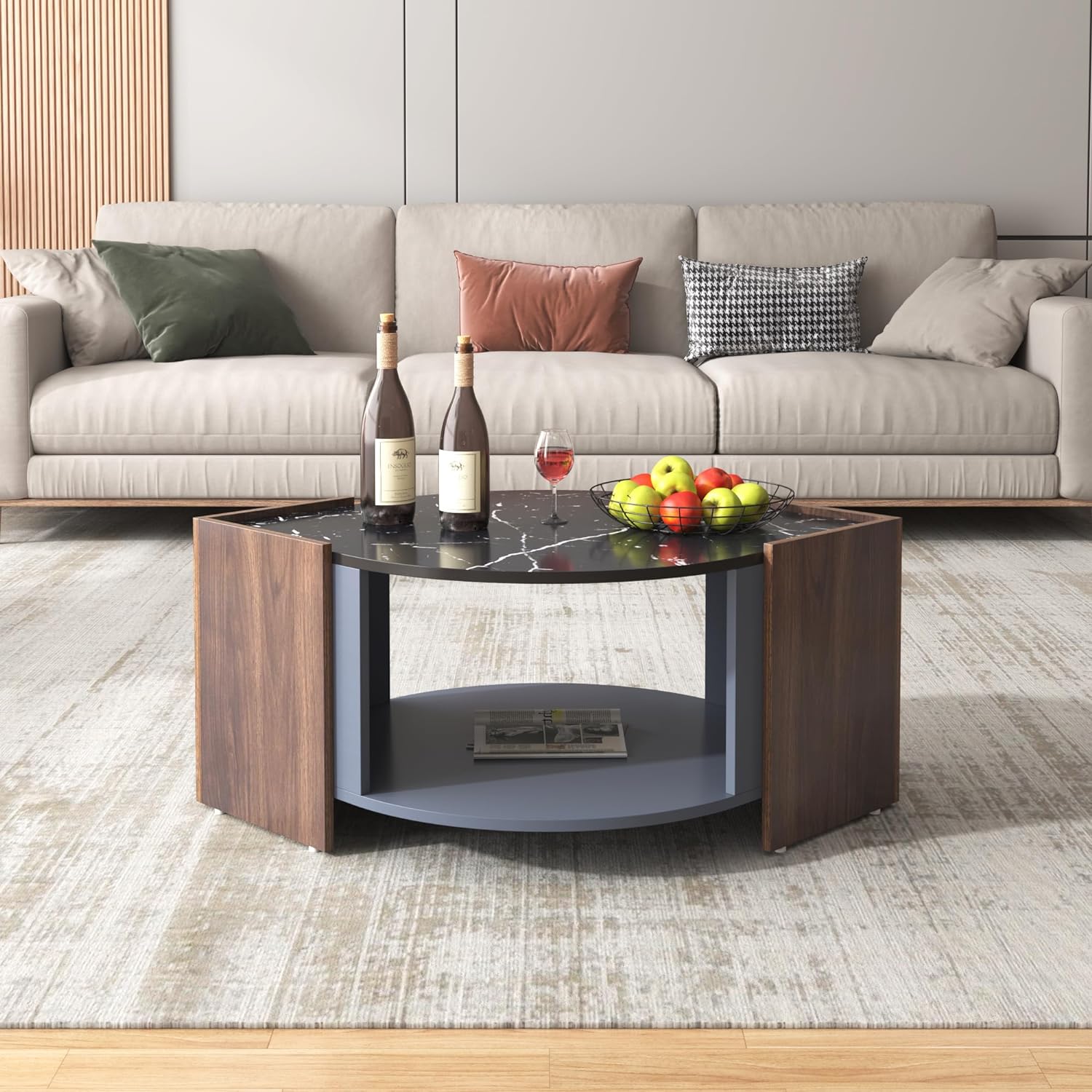 Table basse marbre bois