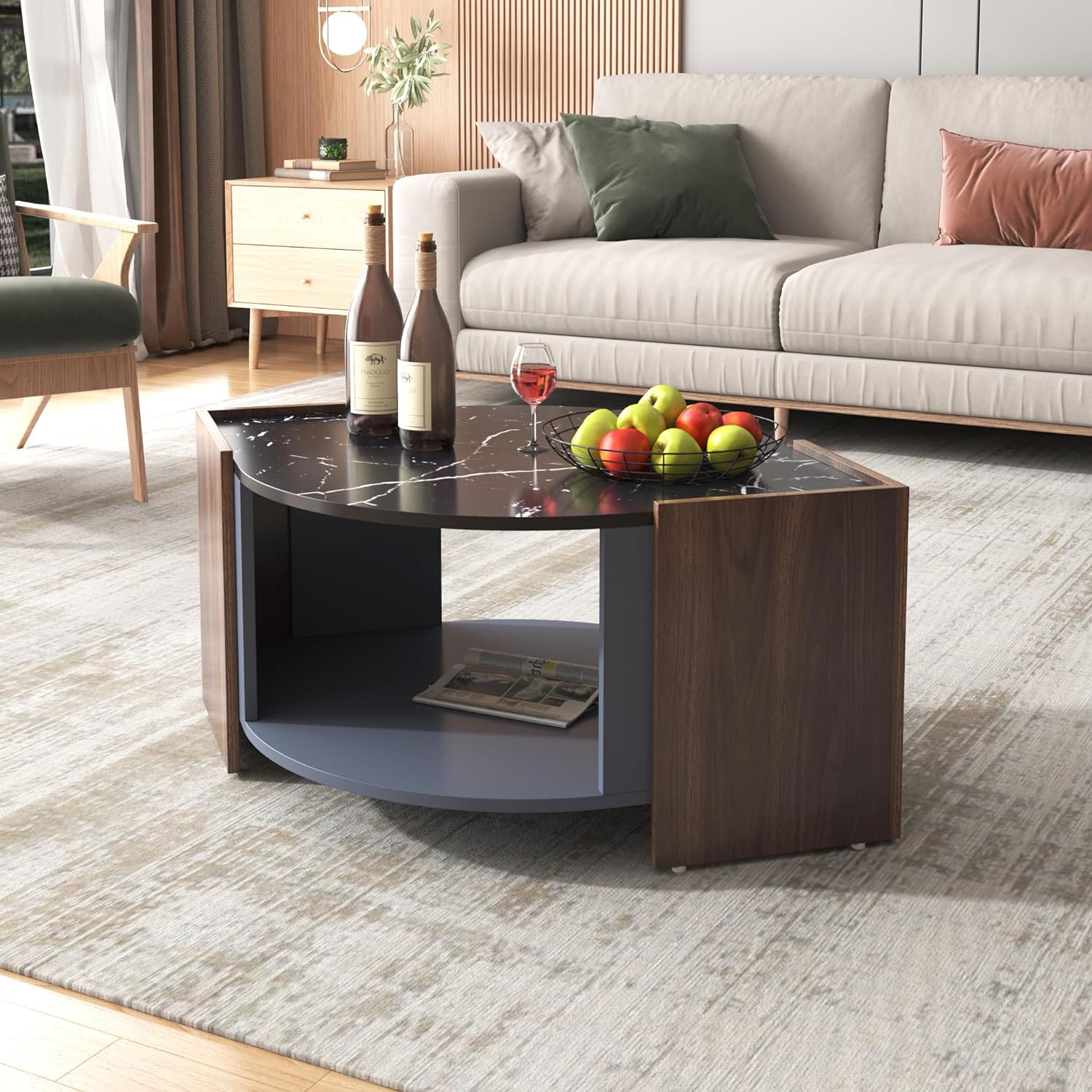 Table basse marbre bois