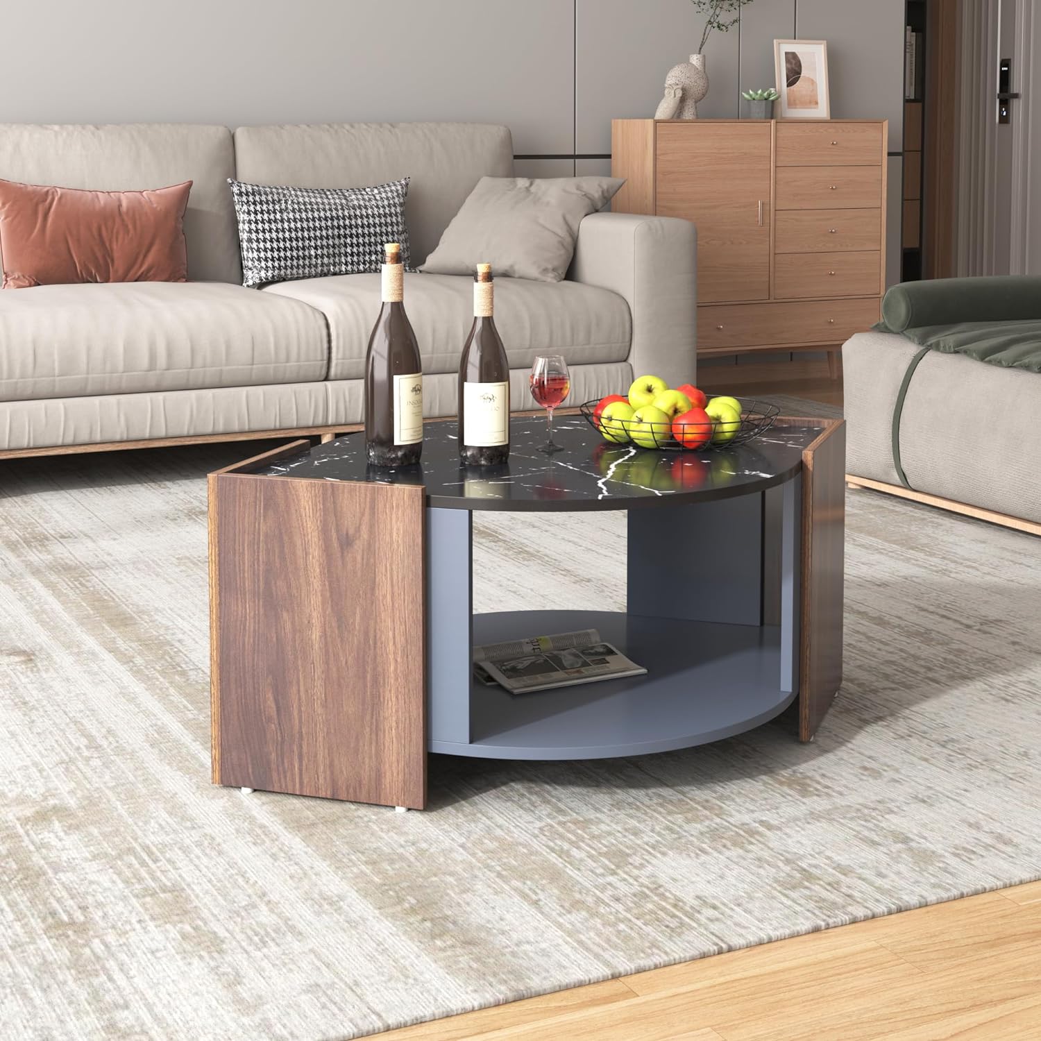 Table basse marbre bois