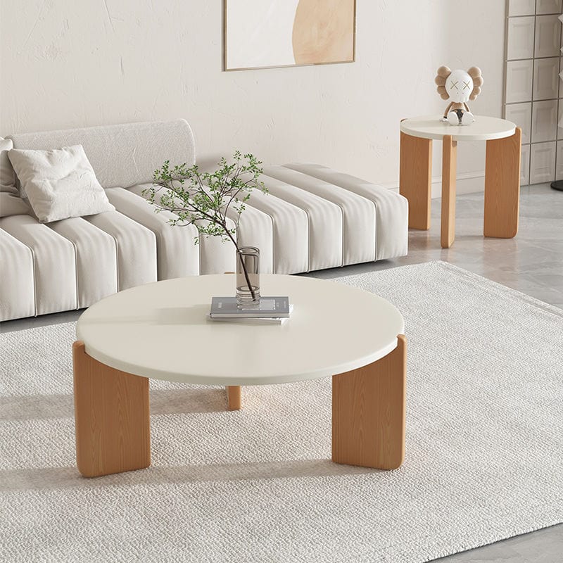 Table basse ronde blanche et bois