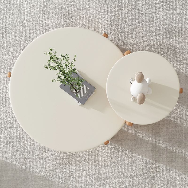 Table basse ronde blanche et bois