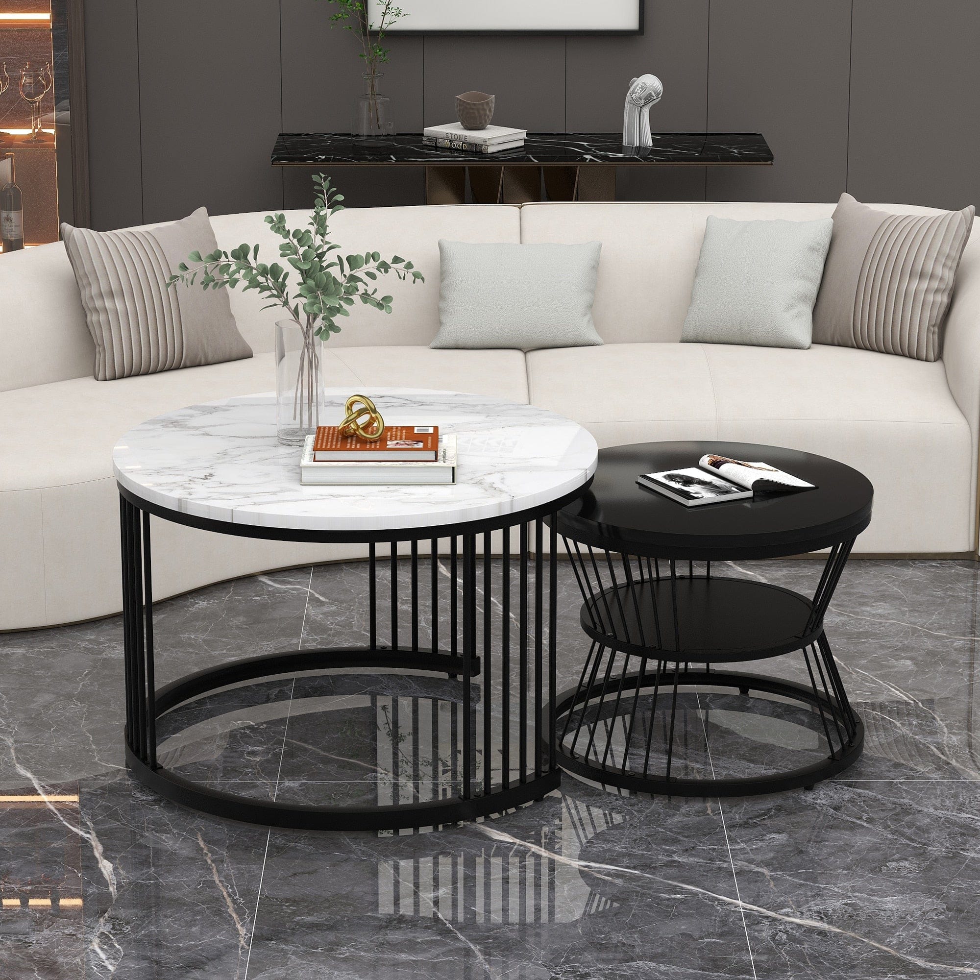 Table basse ronde effet marbre