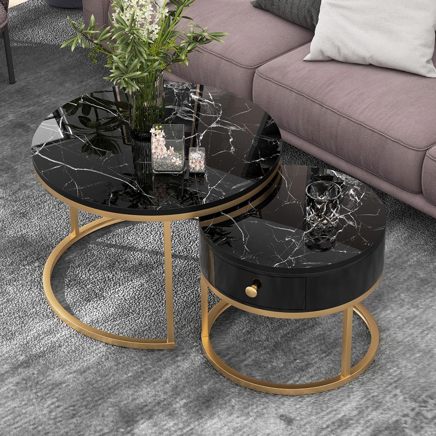 Table basse ronde marbre noir