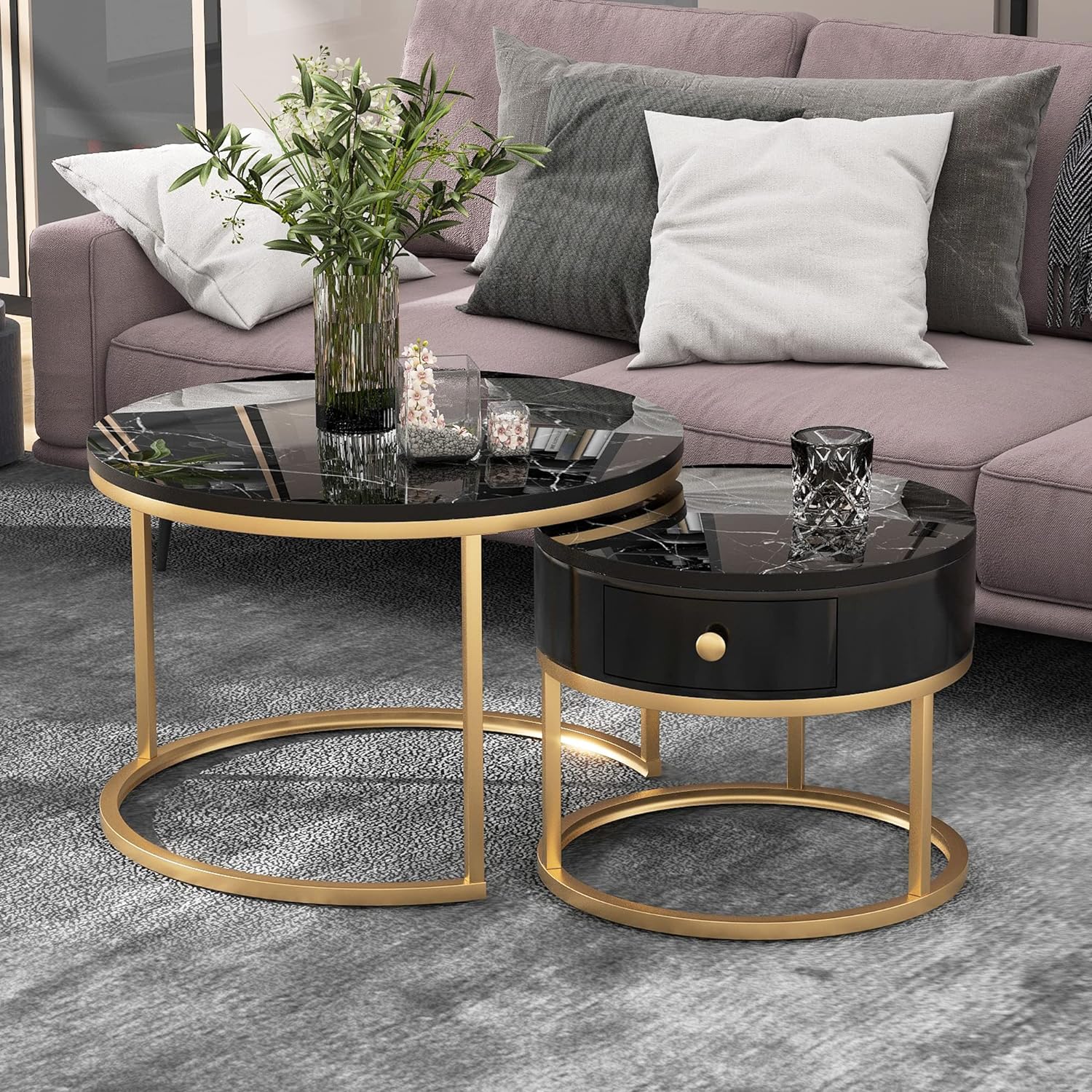 Table basse ronde marbre noir