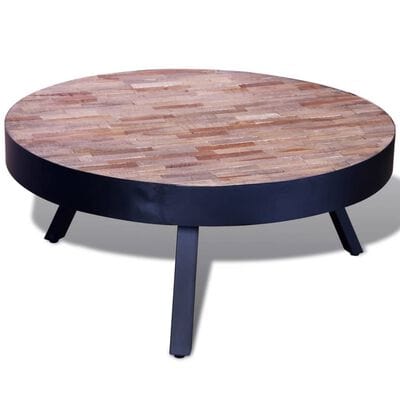 Table basse ronde noire et bois