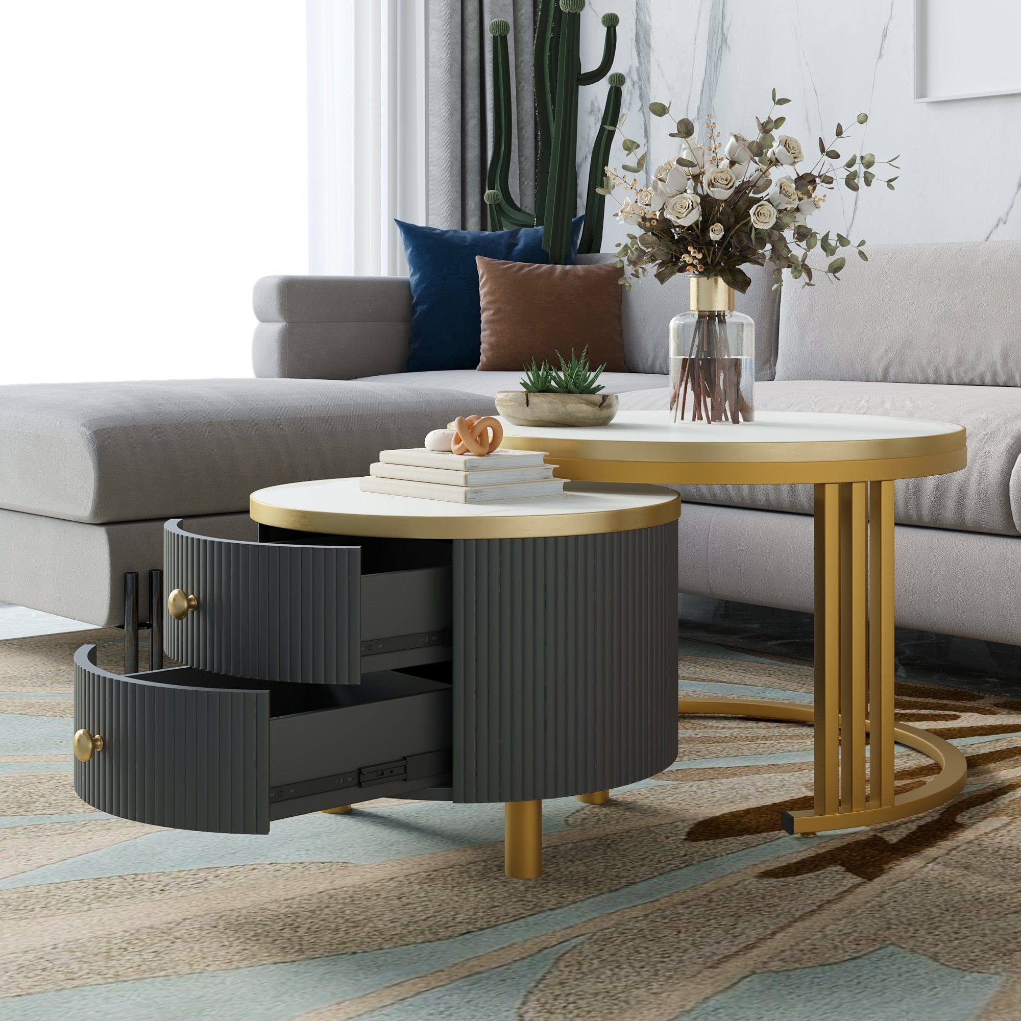 Table basse ronde rangement