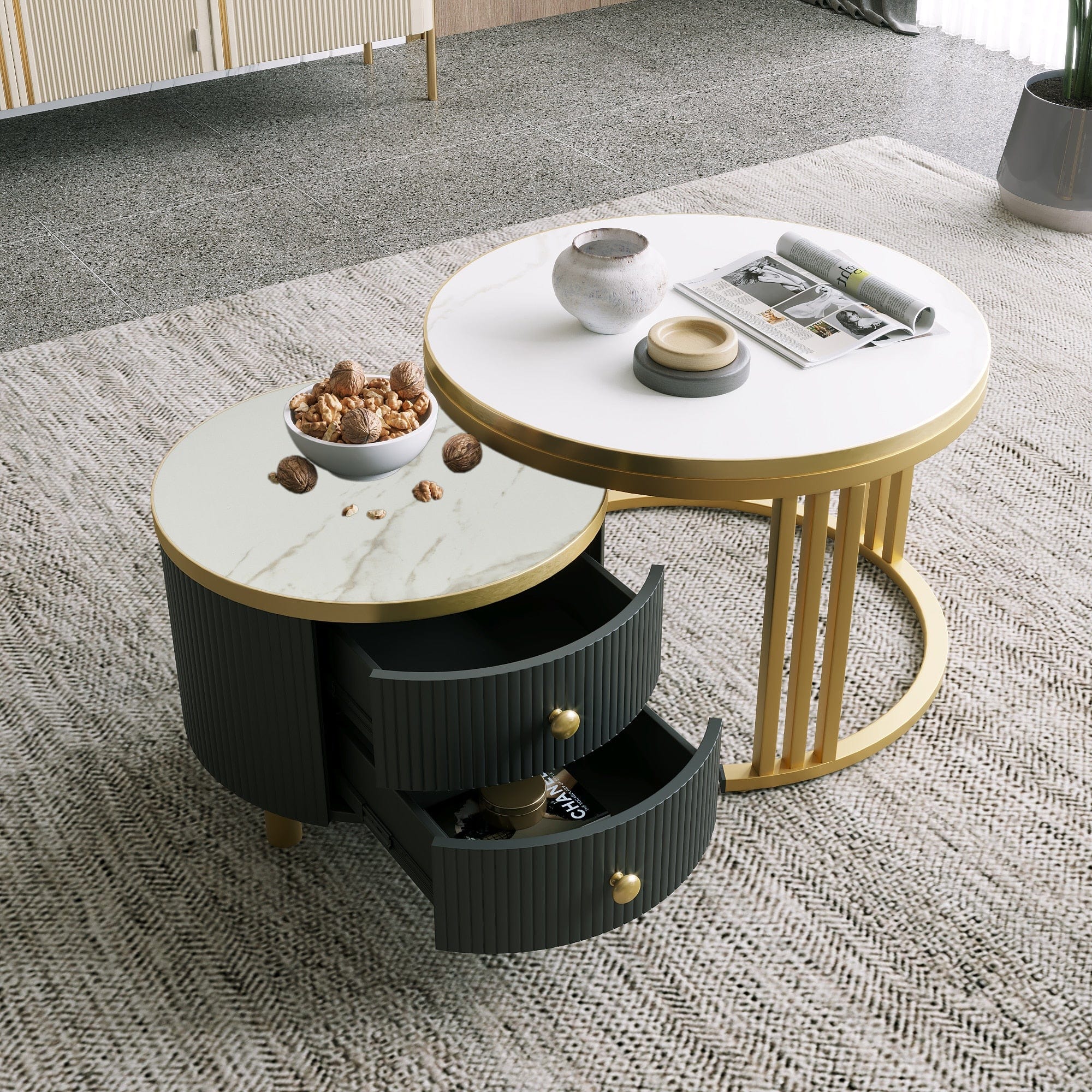 Table basse ronde rangement