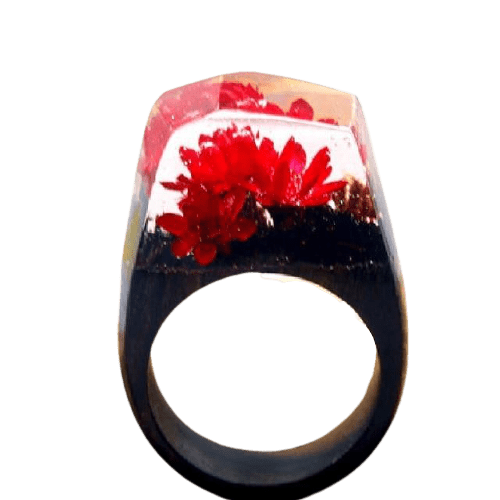 Bague nature fleur rouge