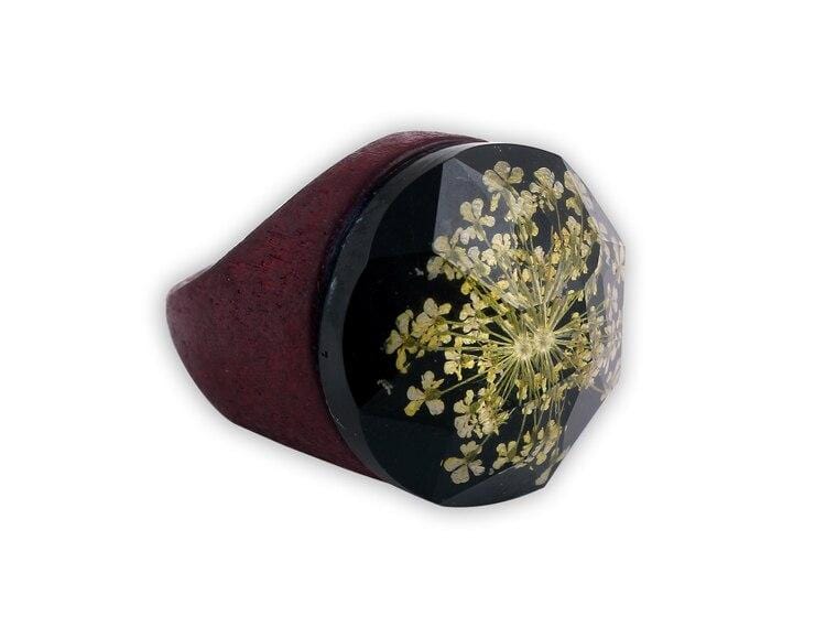 Bague résine et fleur jaune