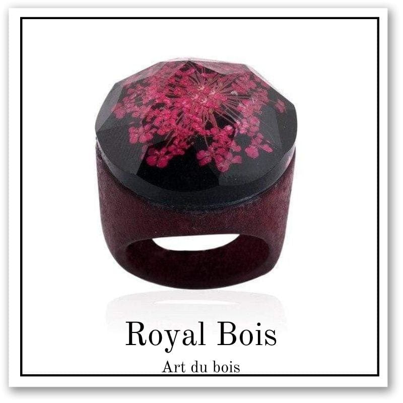 Bague résine et fleur rouge