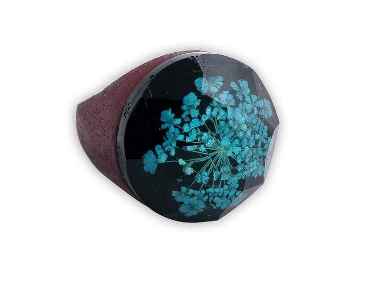 Bague résine et fleur vert