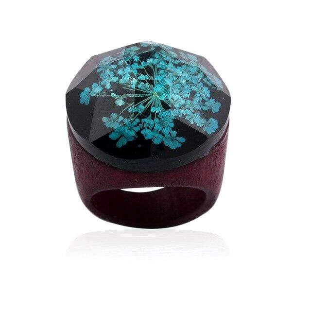 Bague résine et fleur vert