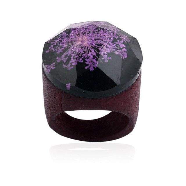Bague résine et fleur violet