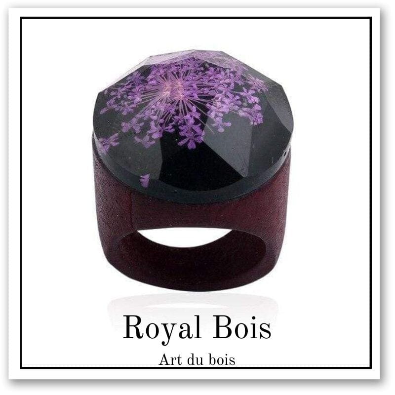 Bague résine et fleur violet