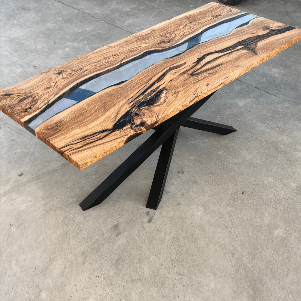 Grande table epoxy transparente en noyer