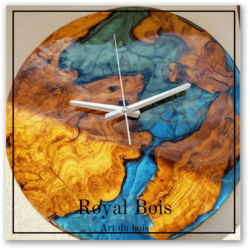 Horloge murale époxy et bois