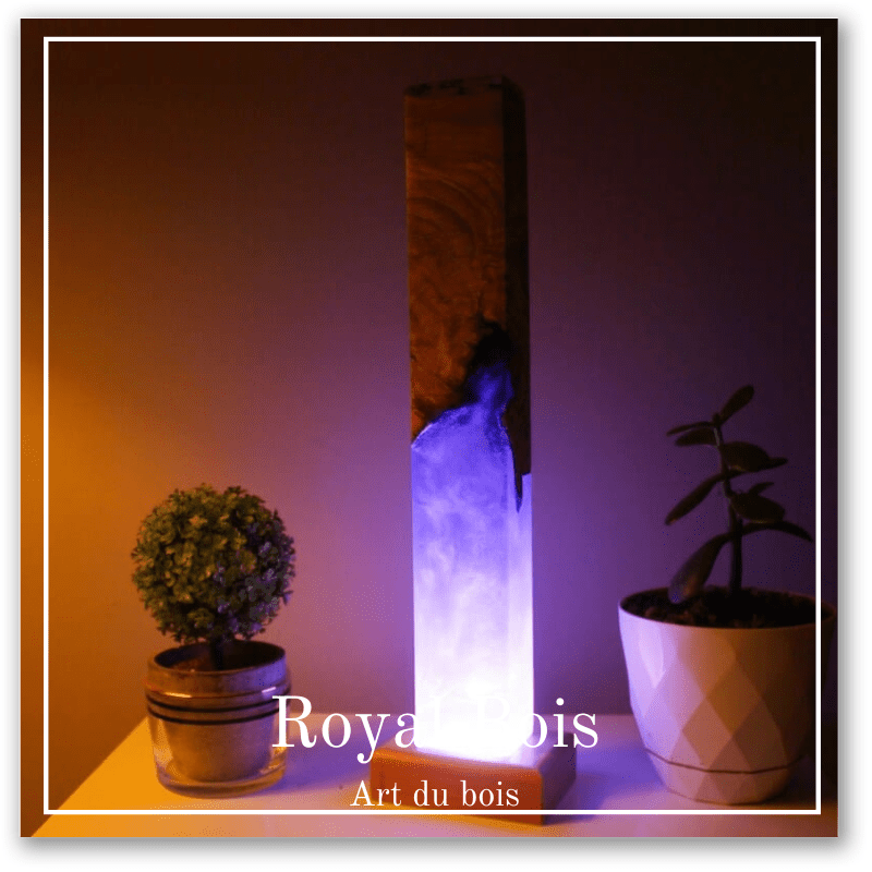 Lampe de chevet en résine époxy en bois