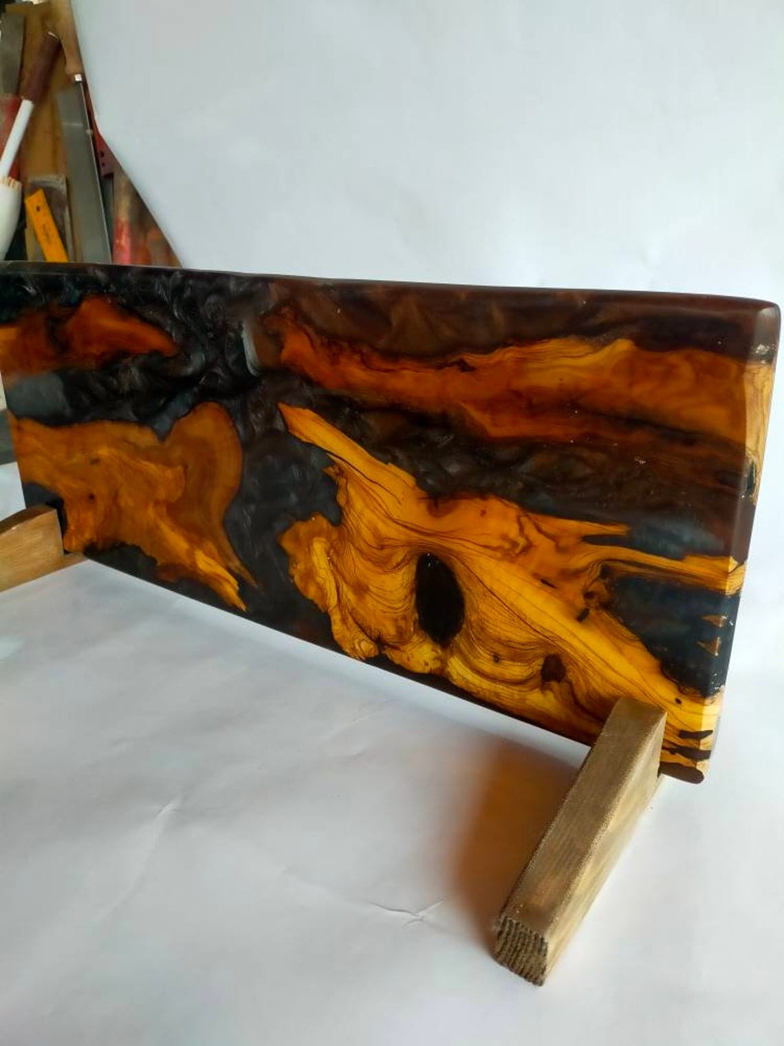 Porte-couteaux magnétique en bois et résine