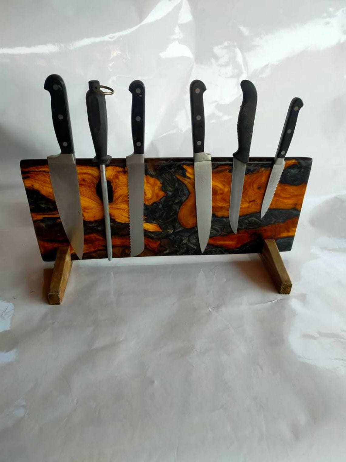 Porte-couteaux magnétique en bois et résine