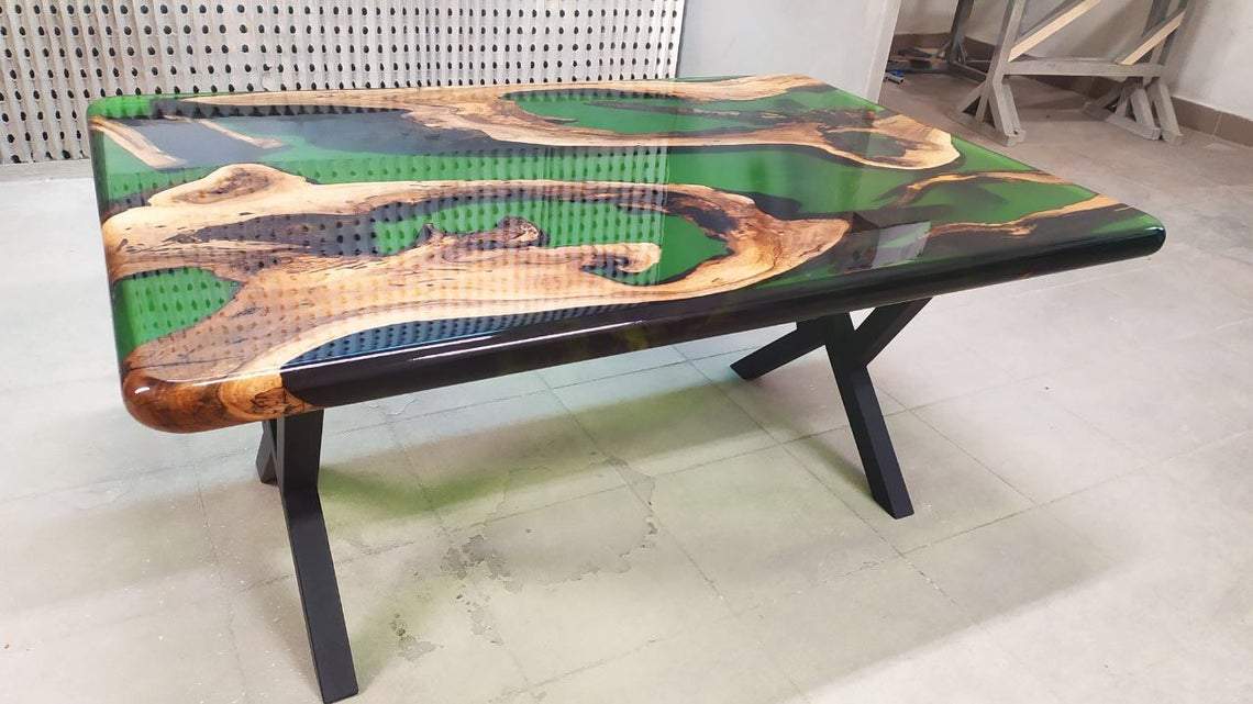 Table basse époxy vert