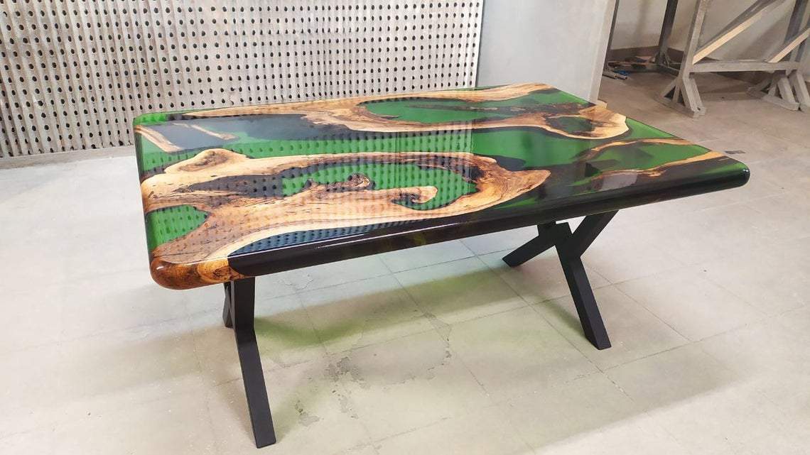 Table basse époxy vert