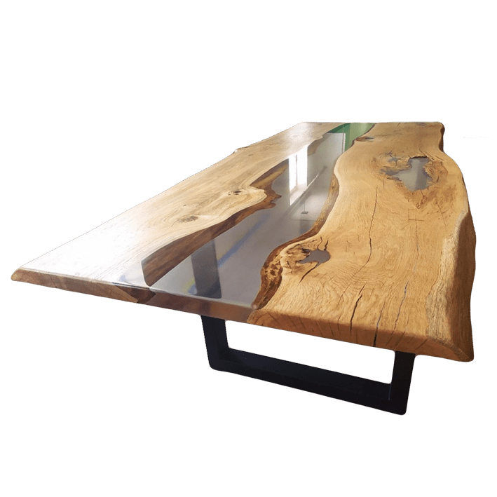 Table en chêne et époxy transparente