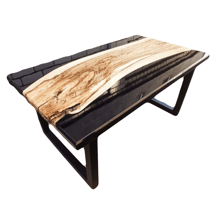 Table en noyer et résine noir