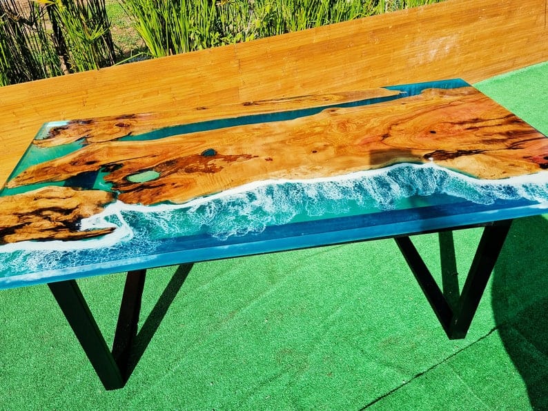 Table salle à manger en époxy bleu