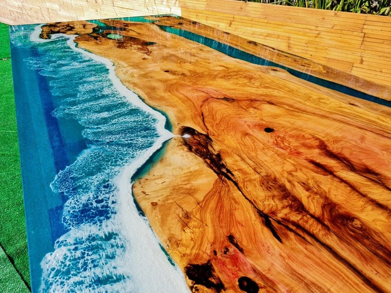 Table salle à manger en époxy bleu