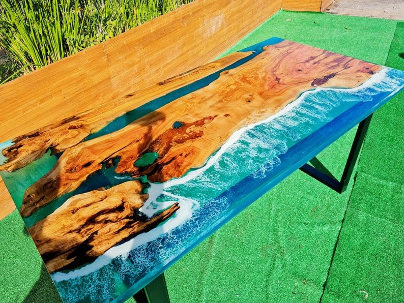 Table salle à manger en époxy bleu