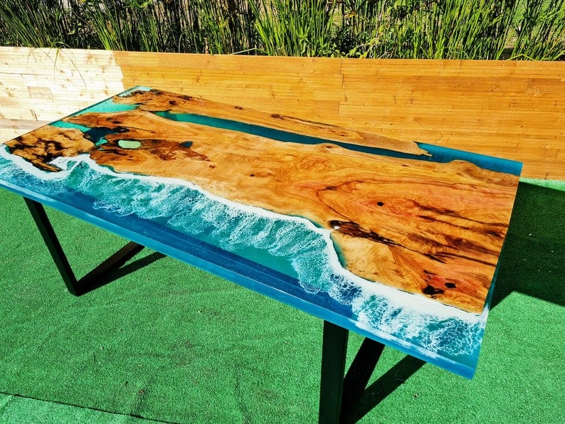 Table salle à manger en époxy bleu