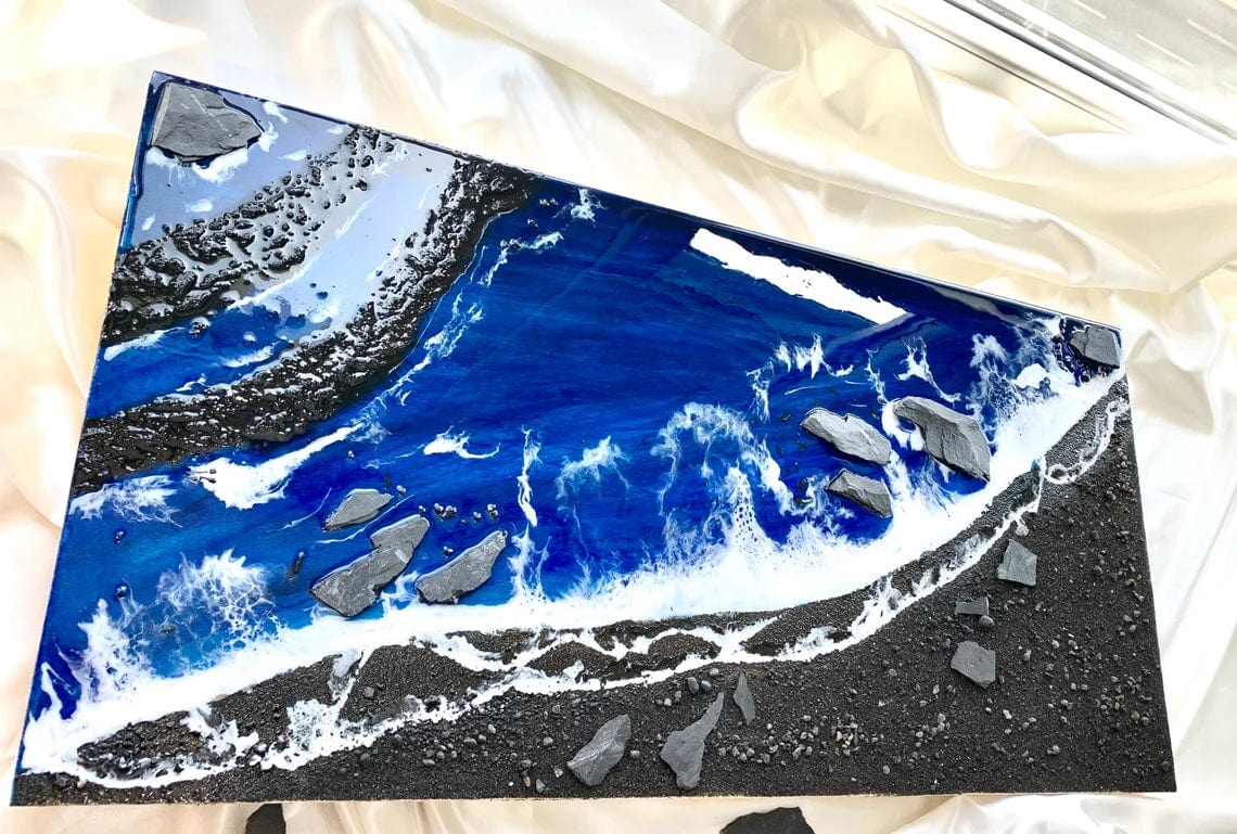Tableau en résine de plage de sable noir