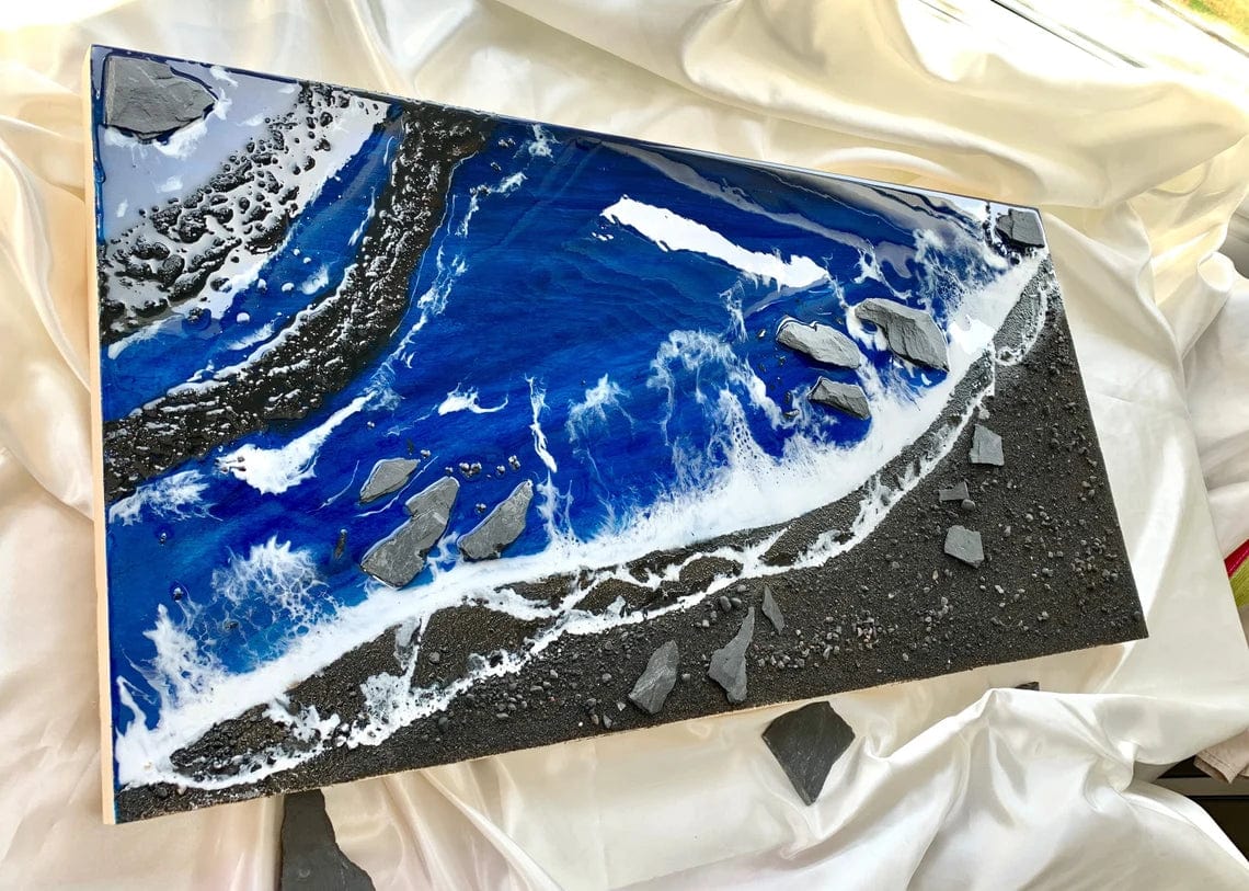 Tableau en résine de plage de sable noir