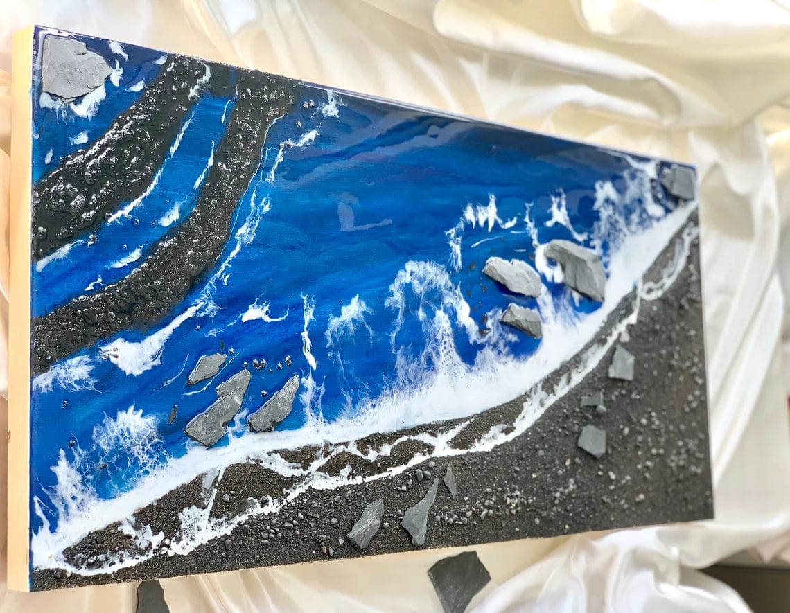 Tableau en résine de plage de sable noir