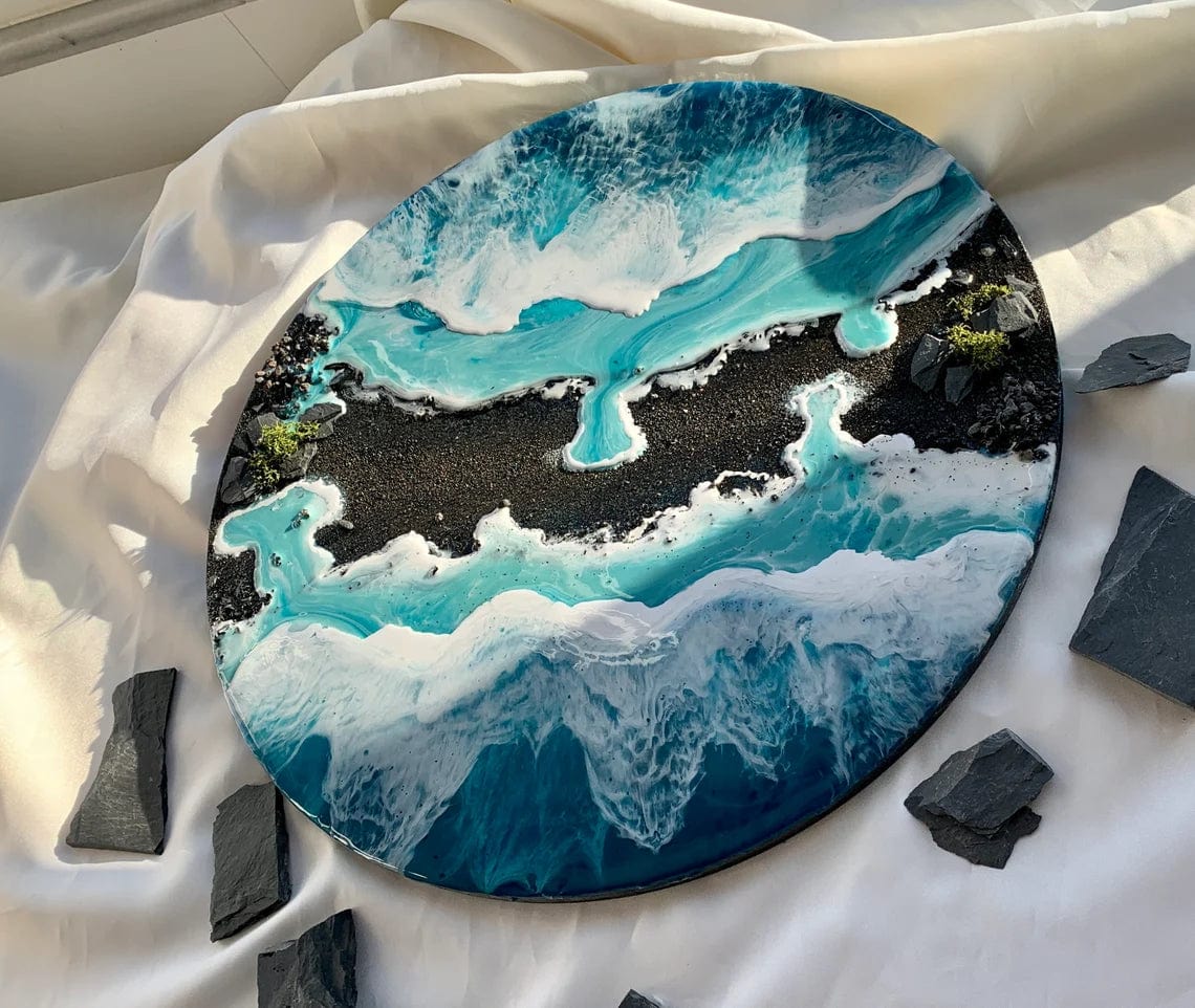 Tableau océan rond en résine