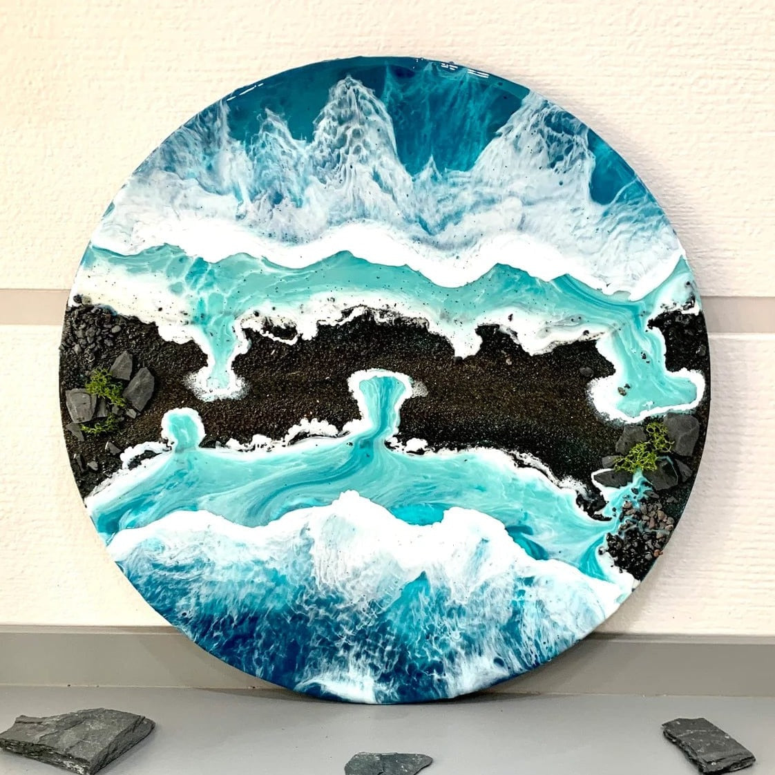 Tableau océan rond en résine